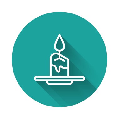 White line Aroma candle icon isolated with long shadow. Green circle button. Vector.