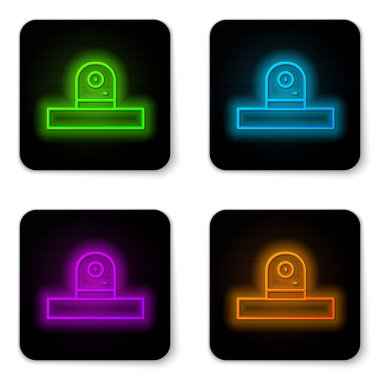 Siyah güvenlik kamerası simgesi siyah arkaplanda izole edildi. Sıvı şekilli soyut pankart. Vektör.