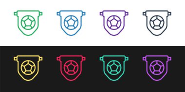 Futbol ya da futbol bayrağı simgesi siyah beyaz arka planda izole edilmiş. Vektör.