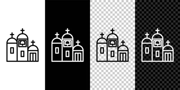 Impostare Linea Chiesa Edificio Icona Isolata Sfondo Bianco Nero Chiesa — Vettoriale Stock