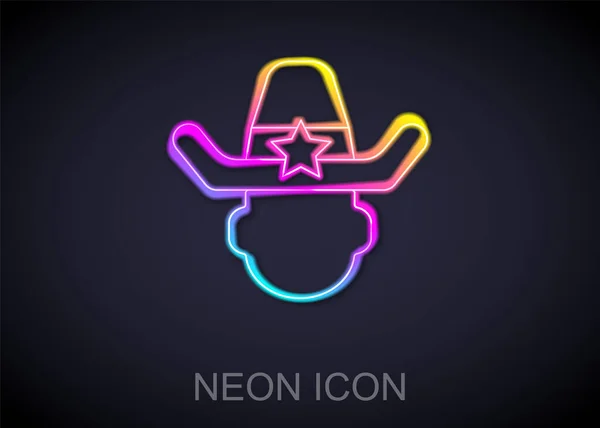 Leuchtender Neonfarbener Sheriff Cowboyhut Mit Stern Emblem Auf Schwarzem Hintergrund — Stockvektor