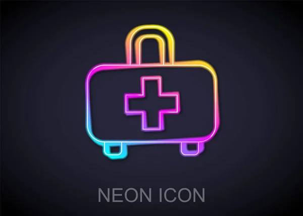 Leuchtendes Neonfarbenes Verbandskasten Symbol Isoliert Auf Schwarzem Hintergrund Medizinische Box — Stockvektor