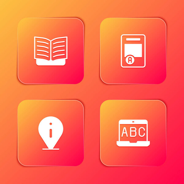 Set Open book Exam sheet with A plus grade Information and Foreign language online study icon. Vector.