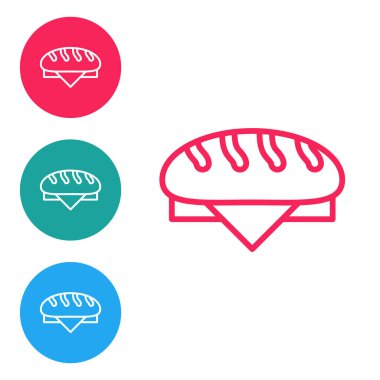 Kırmızı çizgi ekmek simgesi beyaz arkaplanda izole edildi. Simgeleri daire düğmelerine ayır. Vektör.