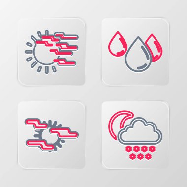 Çizgiyi kar ve ay ile belirleyin. Sis, güneş, su damlası ve ikon. Vektör.