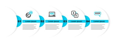 Konuşma baloncuklarını Soru Sözcük Hazinesi tahtası ve yabancı dil simgesi öğrenme ile ayarlayın. Vektör.