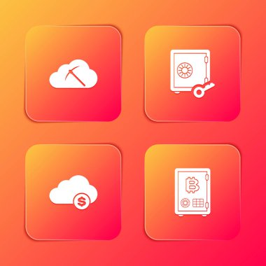 Kripto para birimi bulut madenciliğini, kazık kanıtını ve ikonu ayarla. Vektör.