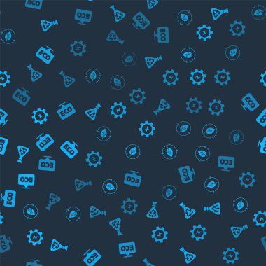 Çöp torbasını geri dönüşüm, geri dönüşüm ve yaprakla donat, çevreci sağlıklı yiyecekler için yıldırım ve etiketi kusursuz desenli olarak etiketle. Vektör.