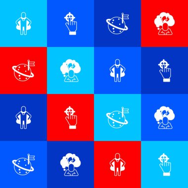 Kafa avcılığı, Hedef, Bayrak taşıyan Ay ve ikon tutan adam. Vektör.