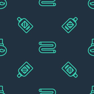 Havlu, bir şişe şampuan, sakal ve bıyık, yağ şişesi, kusursuz desenli. Vektör.