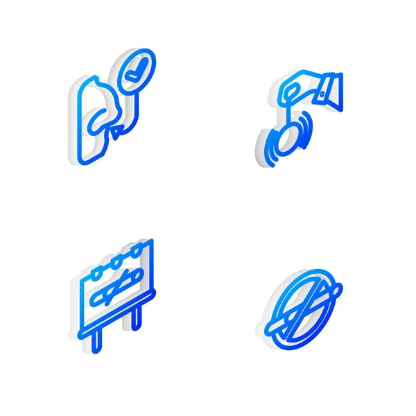 Set Isometric Line Hypnosis Healthy Breathing Smoking Icon Vector — Stock Vector