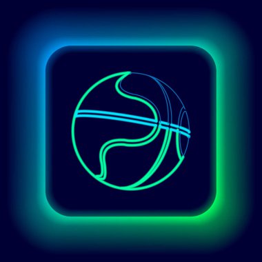 Siyah arka planda izole edilmiş basketbol topunun içinde parlayan neon hattı Stopwatch. Basketbol zamanı. Spor ve antrenman. Renkli taslak konsepti. Vektör.