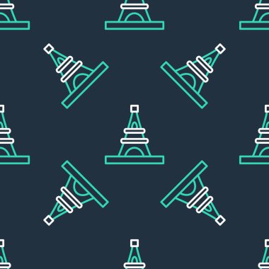 Eyfel Kulesi çizgisi simgesi siyah arkaplanda kusursuz desen izole etti. Fransa Paris simgesi. Vektör.