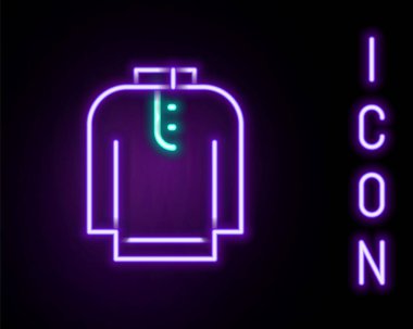 Parlayan neon hattı Shirt Kurta simgesi siyah arkaplanda izole edildi. Renkli taslak konsepti. Vektör.
