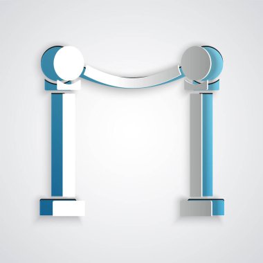 Kağıt kesiği ip bariyeri simgesi gri arkaplanda izole edildi. VIP etkinliği, lüks kutlama. Ünlüler partisi girişi. Kağıt sanatı tarzı. Vektör.