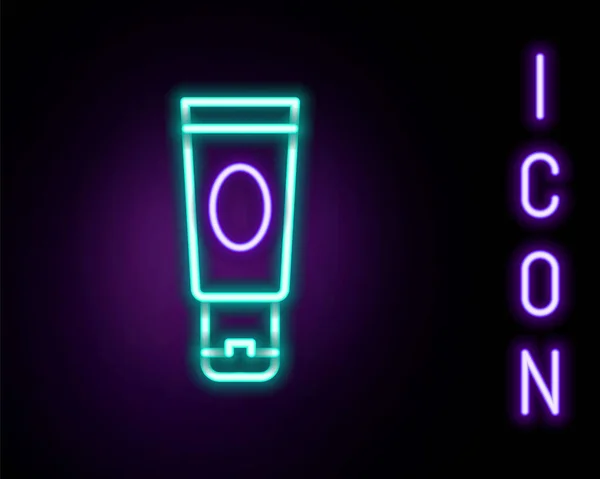 Linea Neon Incandescente Icona Crema Lozione Tubo Cosmetico Isolato Sfondo — Vettoriale Stock