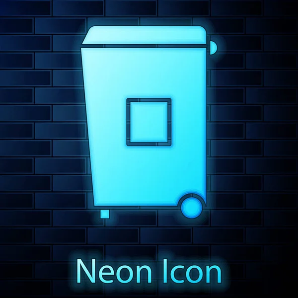 Glödande Neon Trash Kan Ikonen Isolerad Tegel Vägg Bakgrund Soptunnan — Stock vektor
