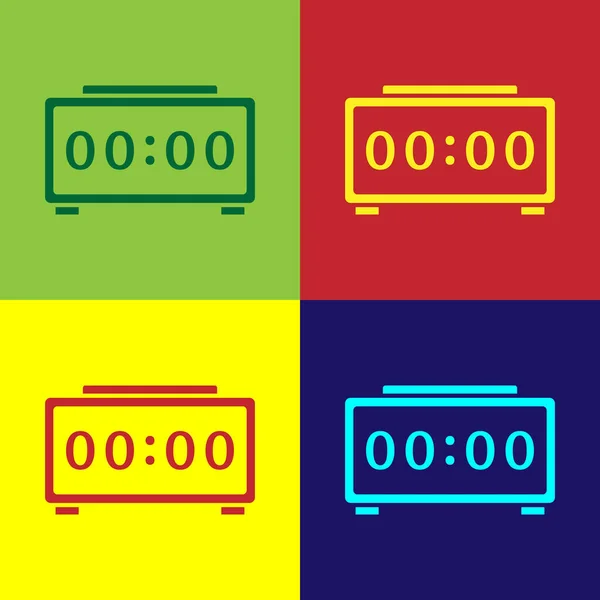 Pop Art Digitales Weckersymbol Isoliert Auf Farbigem Hintergrund Elektronische Uhr — Stockvektor