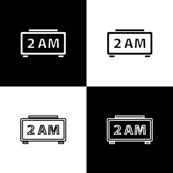 Set Digital Alarm Clock Icon Isolated Black White Background Electronic — Stock Vector