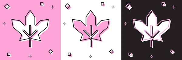 Définir Icône Feuille Érable Canadienne Isolée Sur Fond Rose Blanc — Image vectorielle