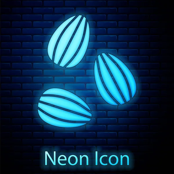 Leuchtende Neon Samen Eines Bestimmten Pflanzensymbols Isoliert Auf Backsteinmauer Hintergrund — Stockvektor