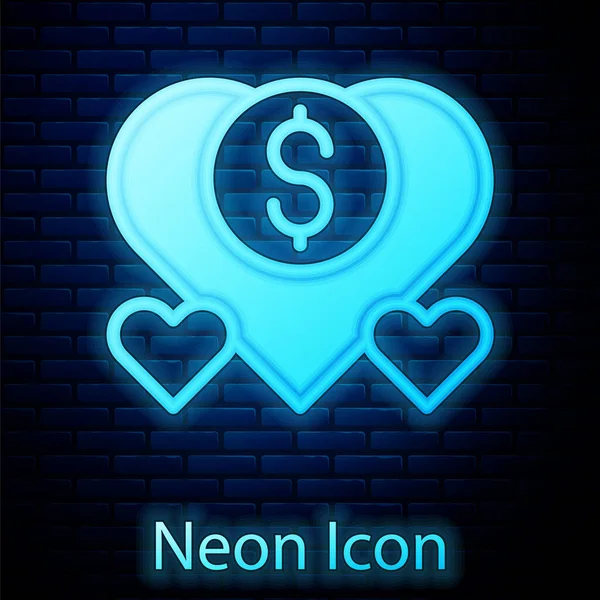 Ragyogó Neon Adomány Jótékonysági Ikon Elszigetelt Téglafal Háttér Adományoz Pénzt — Stock Vector