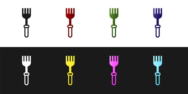 Set Fork Icon Isolated Black White Background Cutlery Symbol Vector — Stock Vector