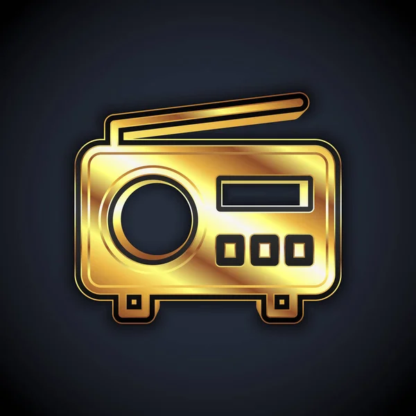 Gold Radio Met Antenne Pictogram Geïsoleerd Zwarte Achtergrond Vector — Stockvector