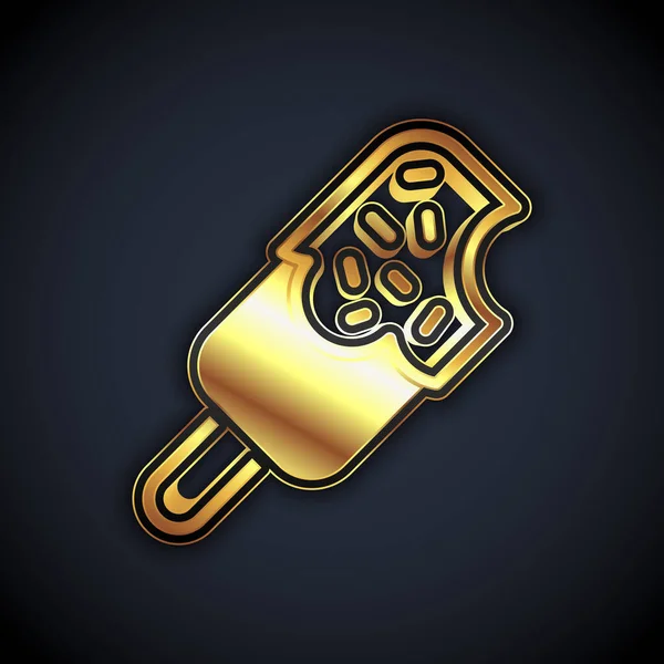 Золотое Мороженое Значок Изолирован Черном Фоне Милый Символ Вектор — стоковый вектор