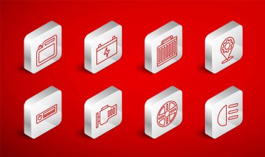 Motor yağı kontrolü motoru ve ses simgesi için Yüksek Işın Araba bataryası soğutma sistemi servis kutusunu ayarlayın. Vektör.