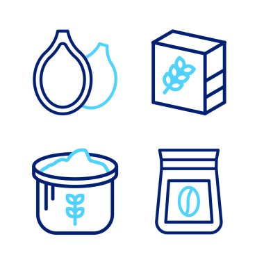 Kahve çekirdeği un paketi ve balkabağı tohumu ikonu. Vektör.