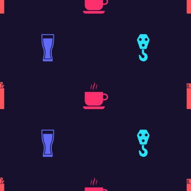 Endüstriyel kanca, bir bardak bira, kahve fincanı ve çakmak. Vektör.