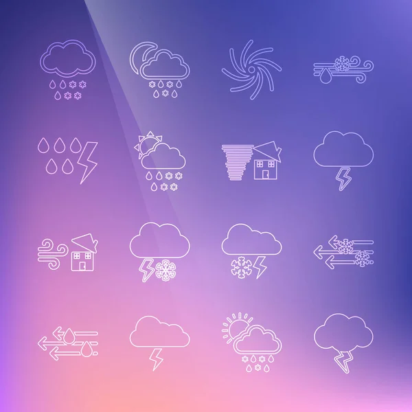 设置直线风暴风雪龙卷风云与雨天和旋涡图标 — 图库矢量图片