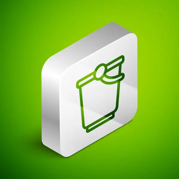 Icono Cubo Línea Isométrica Aislado Sobre Fondo Verde Botón Cuadrado — Archivo Imágenes Vectoriales