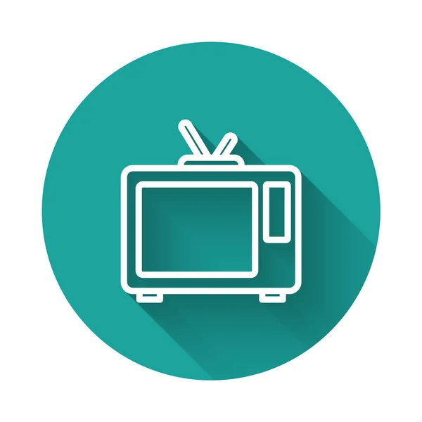 Beyaz Çizgi Retro Ikonu Uzun Gölgeli Izole Edilmiş Televizyon Tabelası — Stok Vektör