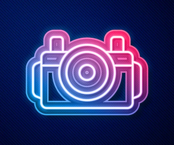 Ragyogó Neon Vonal Fényképezőgép Búvár Ikon Elszigetelt Kék Alapon Fényképezőgép — Stock Vector