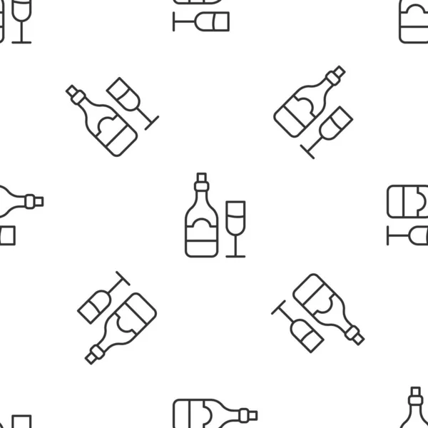 Сіра Лінія Пляшки Шампанського Скляною Іконою Ізольований Безшовний Візерунок Білому — стоковий вектор