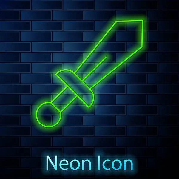Leuchtende Neon Linie Schwert Spielzeug Symbol Isoliert Auf Backsteinwand Hintergrund — Stockvektor