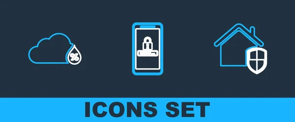 Nastavit Řádek Dům Pod Ochranou Vlhkost Mobile Heslo Ikona Vektor — Stockový vektor