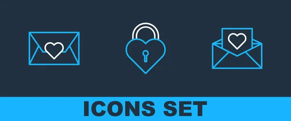 Set Line Envelope Valentine Heart Castle Shape Icon Vector — Stock Vector