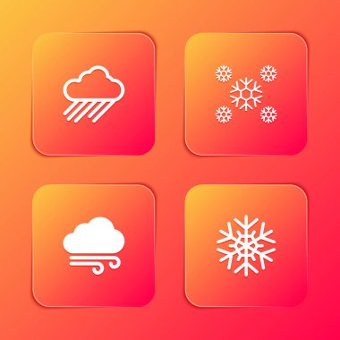 Bulut 'u yağmur, kar, rüzgarlı hava ve kar tanesi ikonu ile donatın. Vektör.