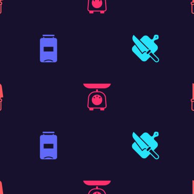 Kesme tahtası ve bıçak kavanozu ölçeklerini ve bıçakları pürüzsüz desene ayarlayın. Vektör.