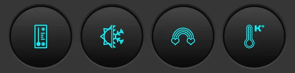 Set Meteorology Thermometer Sun Snowflake Rainbow Heart Icon Vector — Stock Vector
