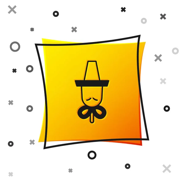 Black Traditional Korean Hat Icon Isolated White Background Yellow Square — Stock Vector