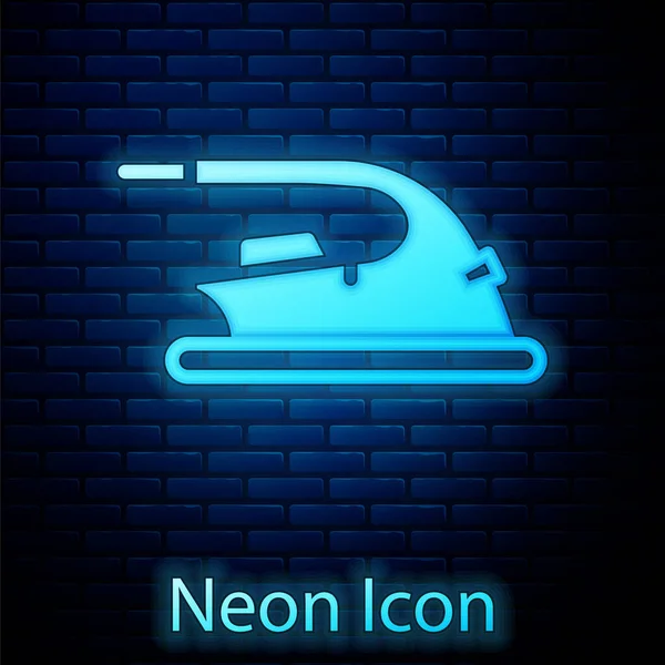 Świecący Neon Elektryczna Ikona Żelaza Izolowane Tle Cegły Ściany Żelazko — Wektor stockowy