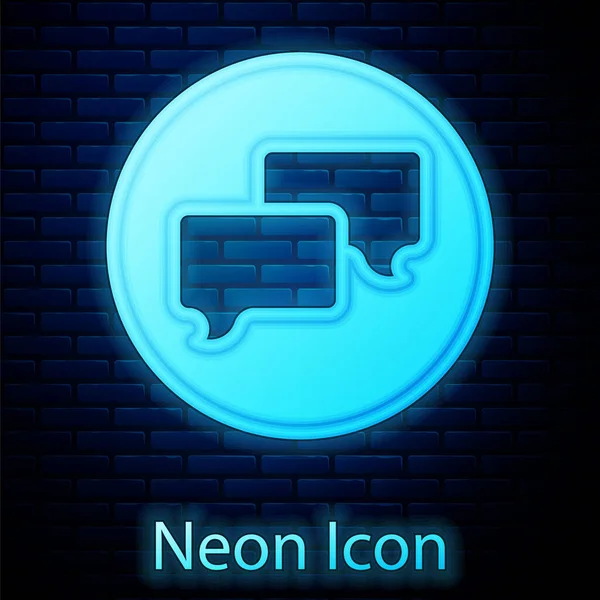 Glödande Neon Tal Bubbla Chatt Ikon Isolerad Tegel Vägg Bakgrund — Stock vektor
