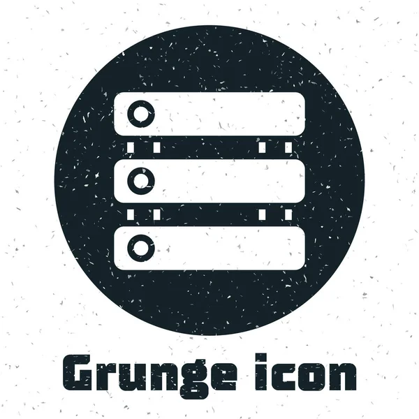 Grunge Server Data Web Hosting Ikon Isolert Hvit Bakgrunn Monokrome – stockvektor