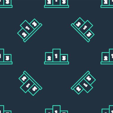 Spor ödüllü podyum ikonu siyah arka planda izole edilmiş kusursuz desen üzerine çizgi ödülü. Vektör.