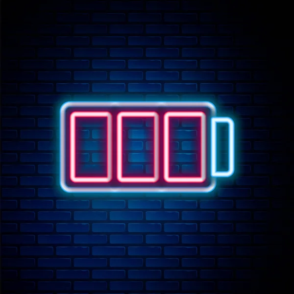 Świecąca Linia Neonowa Wskaźnik Poziomu Naładowania Baterii Ikona Izolowana Tle — Wektor stockowy