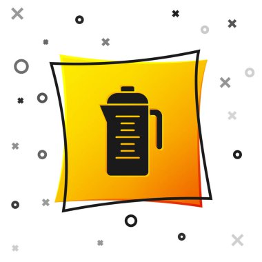 Siyah Çaydanlık simgesi beyaz arkaplanda izole edildi. Sarı kare düğme. Vektör.